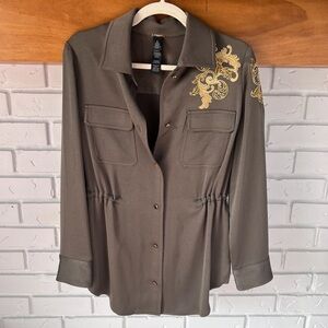 Chico's Black Label Embellished Jacket, Olive Green, 0